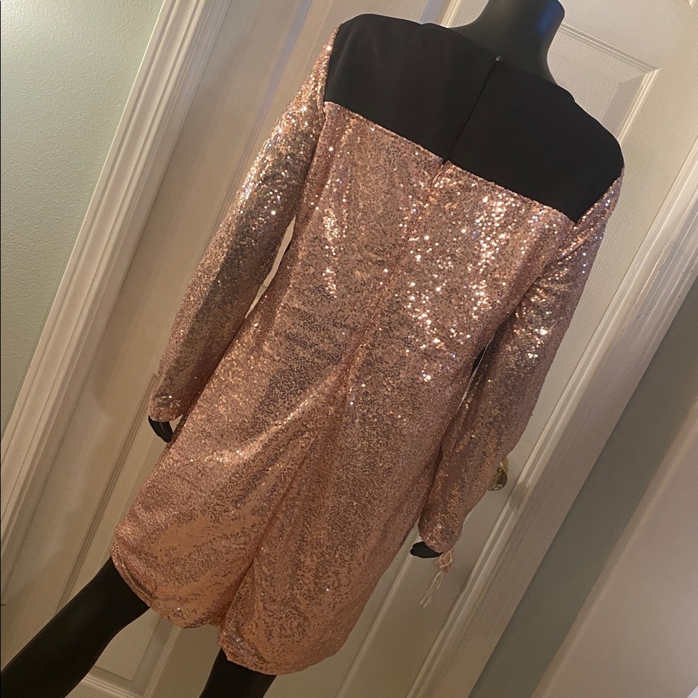 New York & Company Sequin Long Sleeve Dress - Pink and Black - Picture 7 of 12